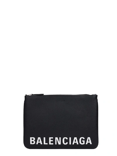 Shop Balenciaga Ville Pouch Clutch In Black Leather