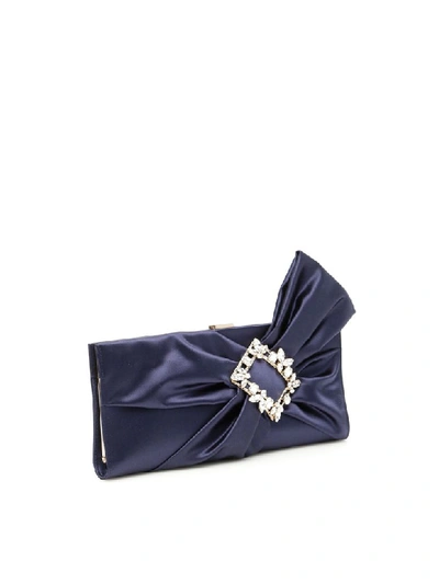 Shop Roger Vivier Rv Broche Drapé Satin Clutch In Blu Navy (blue)