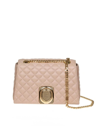 Shop Balmain Signet Bag Shoulder Bag In Matelasse Leather Nude Color