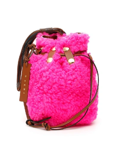Shop Marni Shearling Bindle Bag In Fuchsia Fluo (fuchsia)