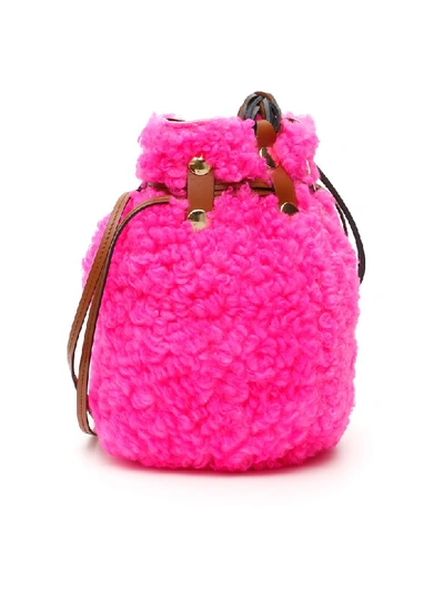 Shop Marni Shearling Bindle Bag In Fuchsia Fluo (fuchsia)