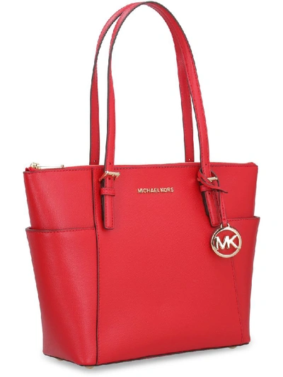 Shop Michael Kors Jet Set Pebbled Leather Tote In Red