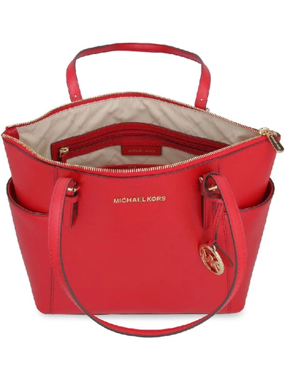 Shop Michael Kors Jet Set Pebbled Leather Tote In Red