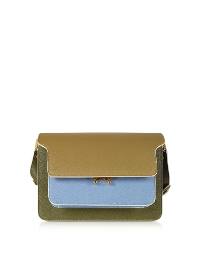 Shop Marni Color Block Saffiano Leather Mini Trunk Bag In Green