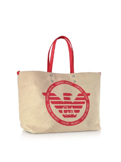 Shop Emporio Armani Signature Canvas Medium Shopping Bag In Raspberry