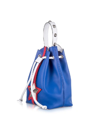 Shop Les Jeunes Etoiles Blue And Red Leather Vega Bucket Bag