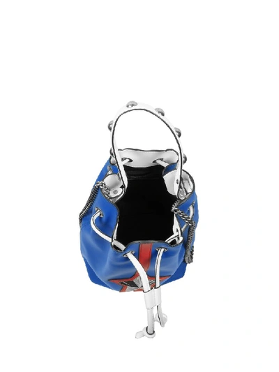 Shop Les Jeunes Etoiles Blue And Red Leather Vega Bucket Bag