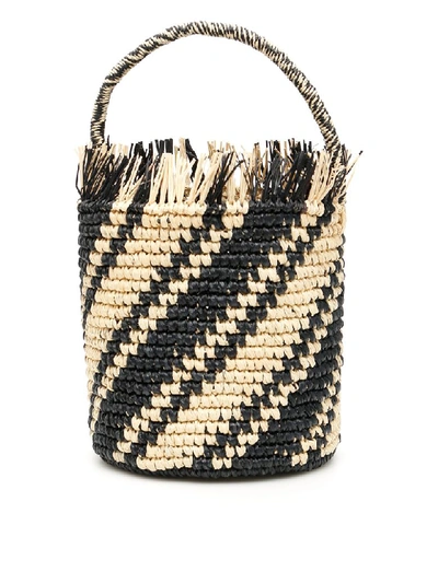 Shop Sensi Studio Striped Wicker Bag In Natural Black (beige)