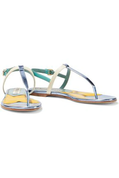 Shop Emilio Pucci Color-block Smooth And Mirrored-leather Sandals In Light Green