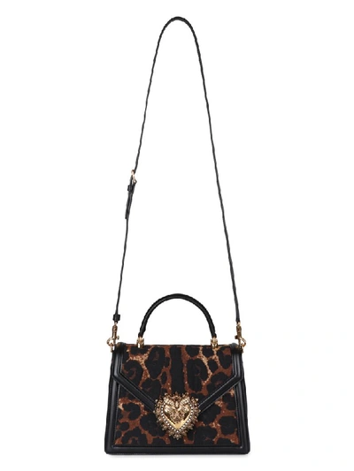 Shop Dolce & Gabbana Devotion Handbag With Metal Maxi-logo In Black