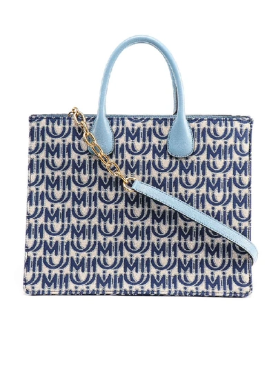 Shop Miu Miu Tote Jacquard Logo In Zhw Corda/blu+astrale