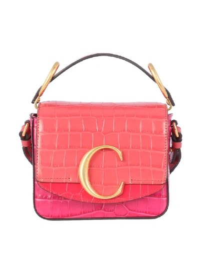 Shop Chloé Mini C Croc -effect Bag In Graphic Pink