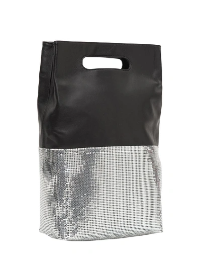 Shop Rabanne Black And Silver Folding Leather Clutch Bag In Argento