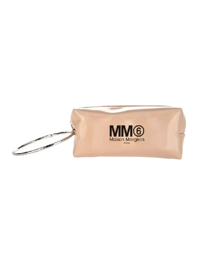 Shop Mm6 Maison Margiela Mm6 Large Logo Print Pouch In Camel