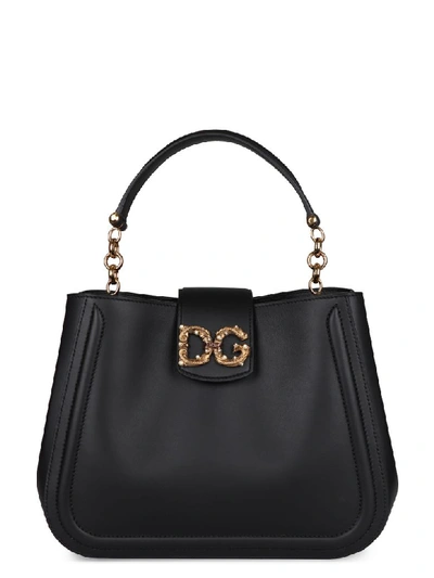 Shop Dolce & Gabbana Dg Amore Leather Shoulder Bag In Black