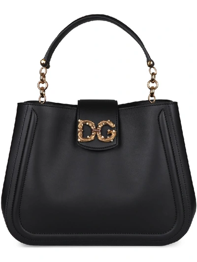 Shop Dolce & Gabbana Dg Amore Leather Shoulder Bag In Black