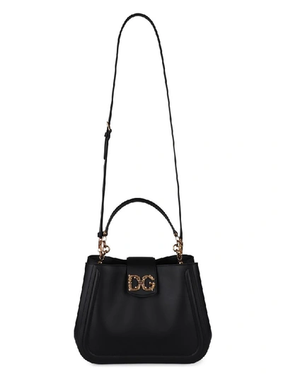 Shop Dolce & Gabbana Dg Amore Leather Shoulder Bag In Black