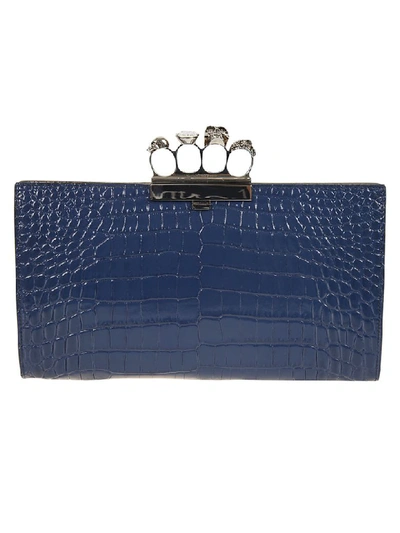 Shop Alexander Mcqueen Four Ring Flat Pouch In Industrial Blue