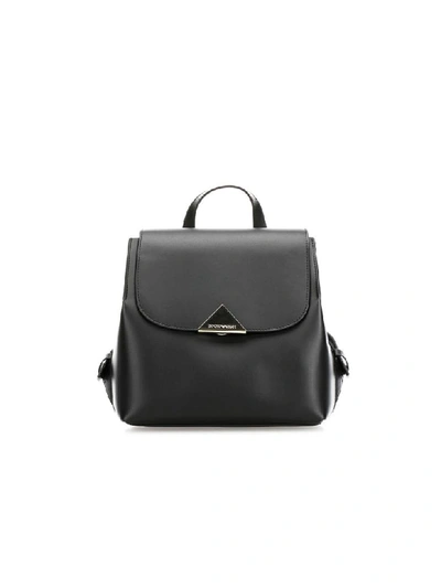 Shop Emporio Armani Black Leather Golden Logo Backpack In Nero