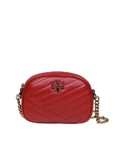 Shop Tory Burch Shoulder Strap Kira Chevron Small In Red Leather