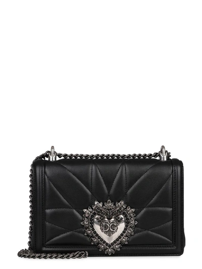 Shop Dolce & Gabbana Devotion Quilted Leather Bag In Black