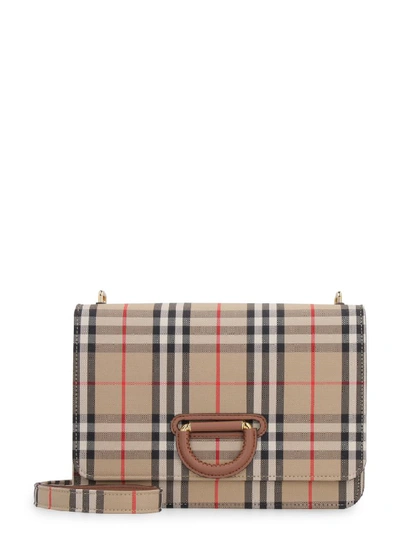 Shop Burberry D-ring Check Crossbody Bag In Beige