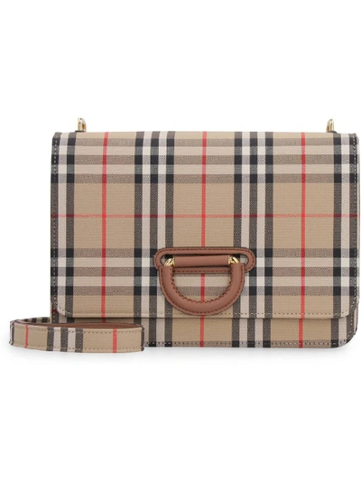 Shop Burberry D-ring Check Crossbody Bag In Beige