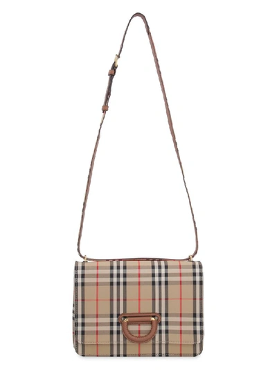 Shop Burberry D-ring Check Crossbody Bag In Beige