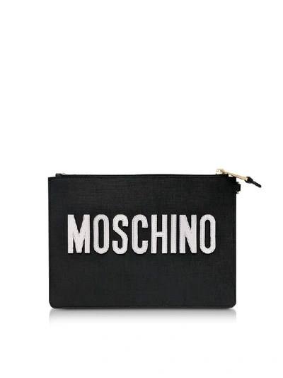 Shop Moschino Roman Teddy Bear Flat Clutch W/wristlet In Black