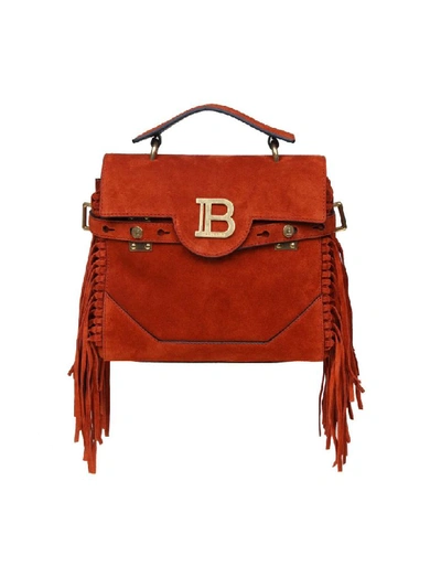Shop Balmain Handbag B-buzz 23 In Suede Color Rust