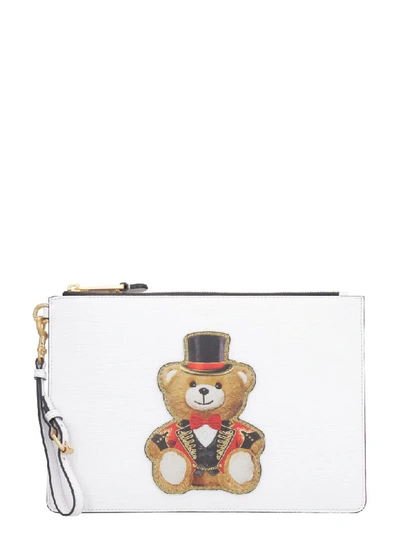 Shop Moschino Printed Flat Pouch In White