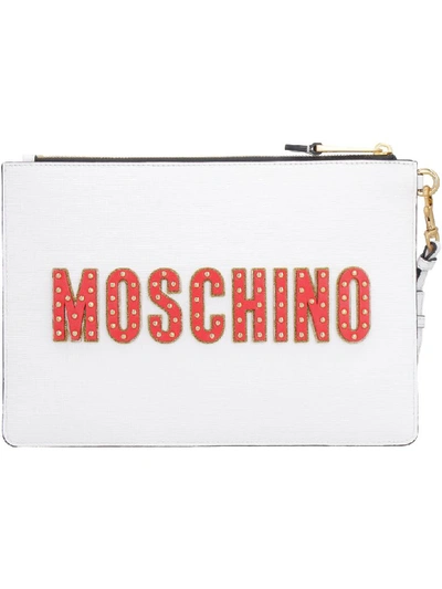 Shop Moschino Printed Flat Pouch In White