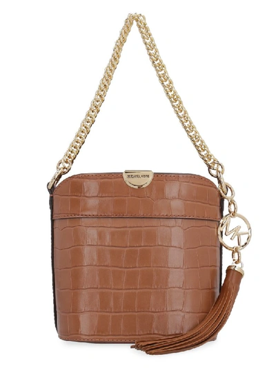 Shop Michael Michael Kors Bea Leather Bucket Small Bag In Saddle Brown