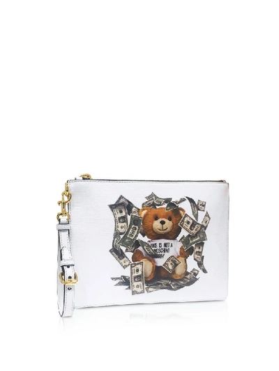 Shop Moschino Dollar Teddy Bear White Clutch