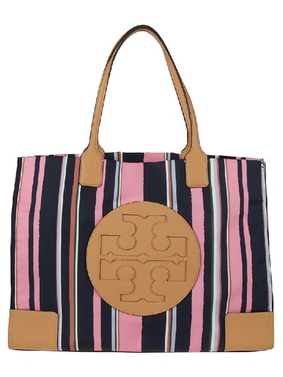 Tory Burch Ella Printed Mini Tote In Canyon Stripe Vertical / Perfect Navy  | ModeSens