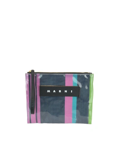Shop Marni Logo Striped Pouch In Multicolor