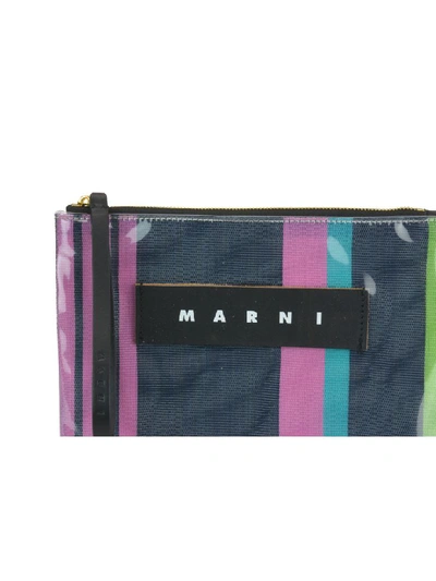 Shop Marni Logo Striped Pouch In Multicolor