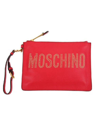 Shop Moschino Leather Lined Pouch In Red