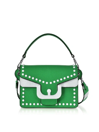 Shop Coccinelle Ambrine Graphic Studs Color Block Leather Crossbody Bag In Green