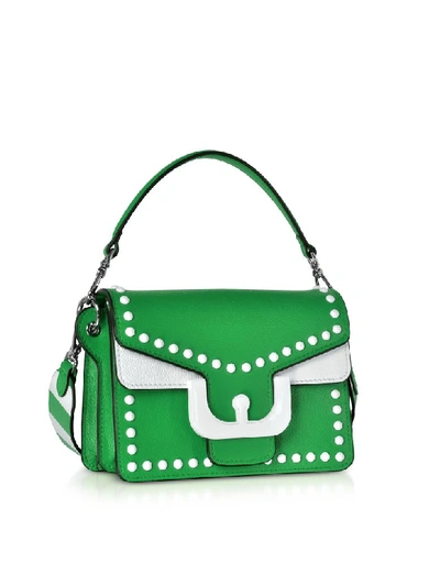 Shop Coccinelle Ambrine Graphic Studs Color Block Leather Crossbody Bag In Green