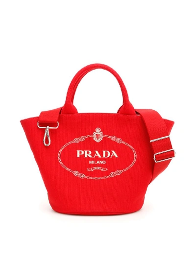 Shop Prada Logo Hemp Shopping Bag In Rosso (red)