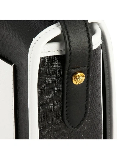 Shop Versace Vintage 90s Leather Shoulder Bag With Logo Print In Black