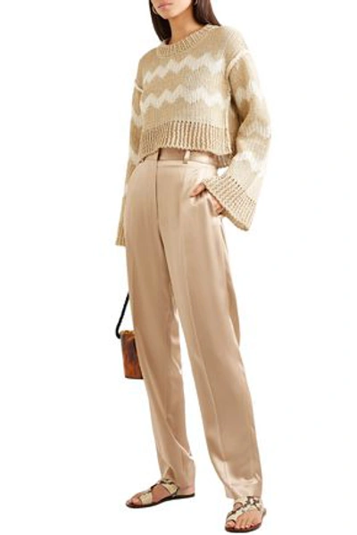 Shop Missoni Cropped Hemp And Cotton-blend  Jacquard Sweater In Sand