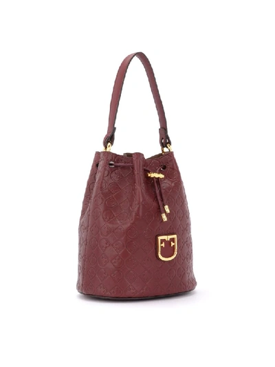 Shop Furla Corona S Bucket Bag In Textured Burgundy Leather In Rosso