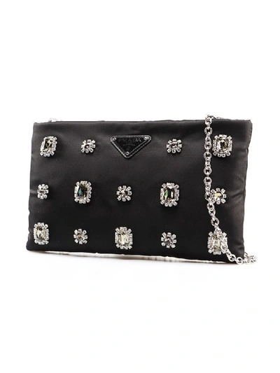 Shop Prada Clutch Tessuto Soft In Dan Nero+fume`