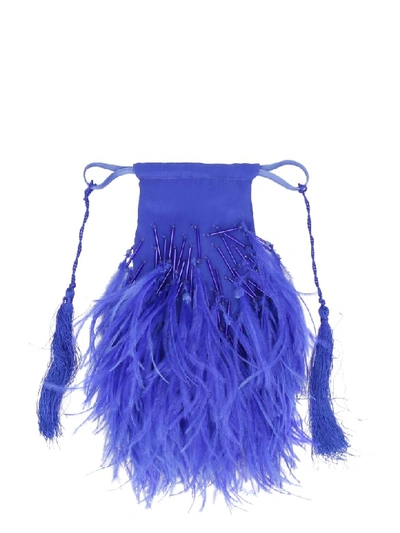 Shop Attico Clutch Bag Greta Con Piume In Blue