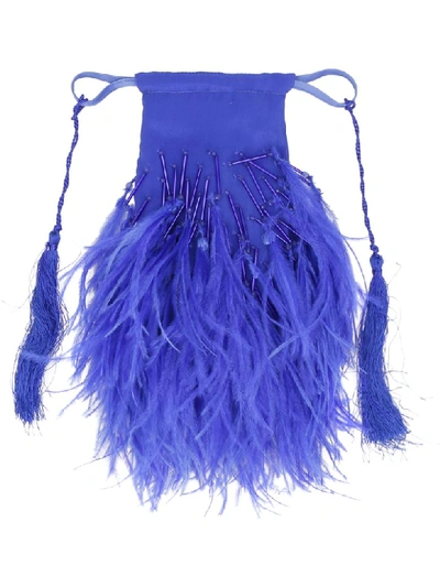 Shop Attico Clutch Bag Greta Con Piume In Blue