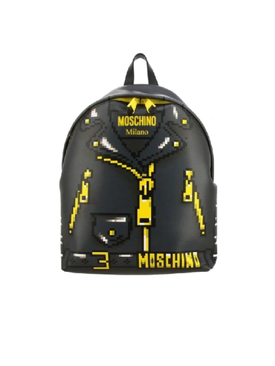 Shop Moschino Capsule Collection Pixel Backpack In Leather With Biker Print In Black