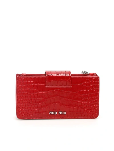 Shop Miu Miu Crystal Mini Bag In Fuoco (red)