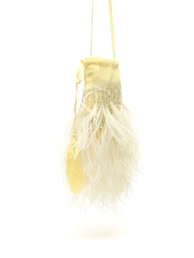 Shop Attico Feathers And Beads Mini Bag In Pale Yellow (yellow)